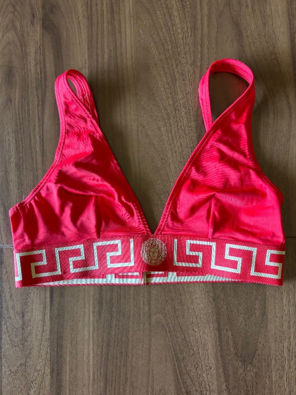 Versace Hot Pink Bikini Top with Gold Medallion Trim